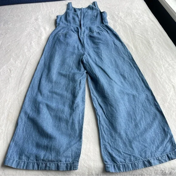 Madewell Chambray Muralist Jumpsuit Womens sz 00 Blue Denim Cotton Linen Cropped - Picture 3 of 16